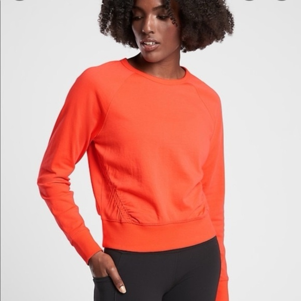 Athleta Sundown Puckered Orange Pullover Crewneck Sweatshirt